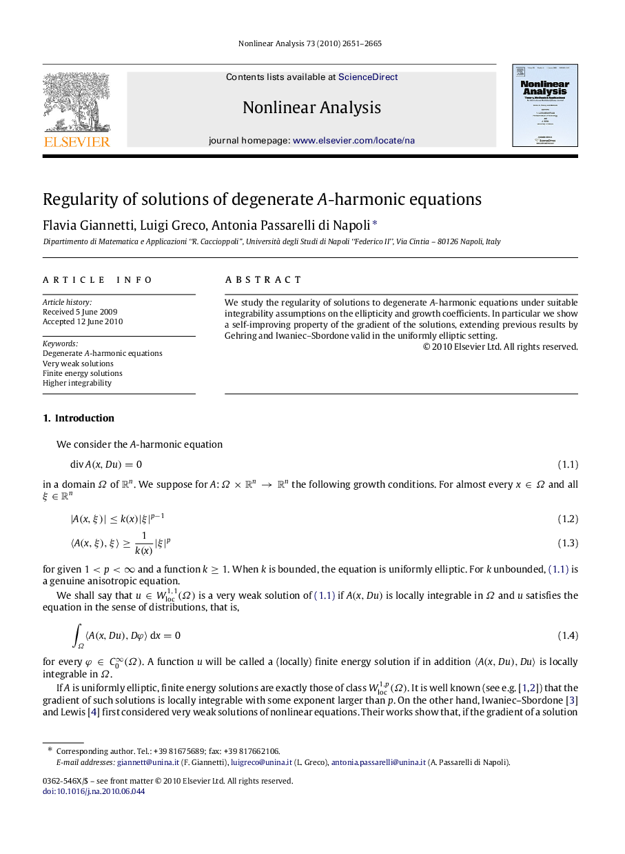 Regularity of solutions of degenerate AA-harmonic equations