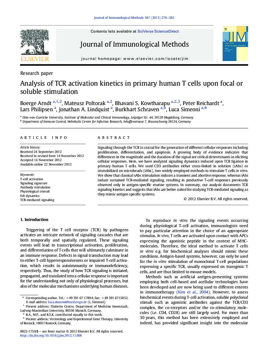 Analysis of TCR activation kinetics in primary human T cells upon focal or soluble stimulation