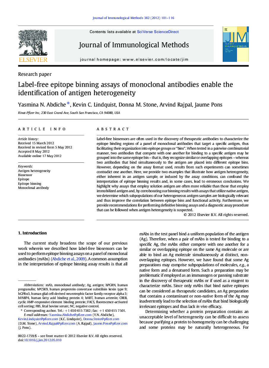 Label-free epitope binning assays of monoclonal antibodies enable the identification of antigen heterogeneity