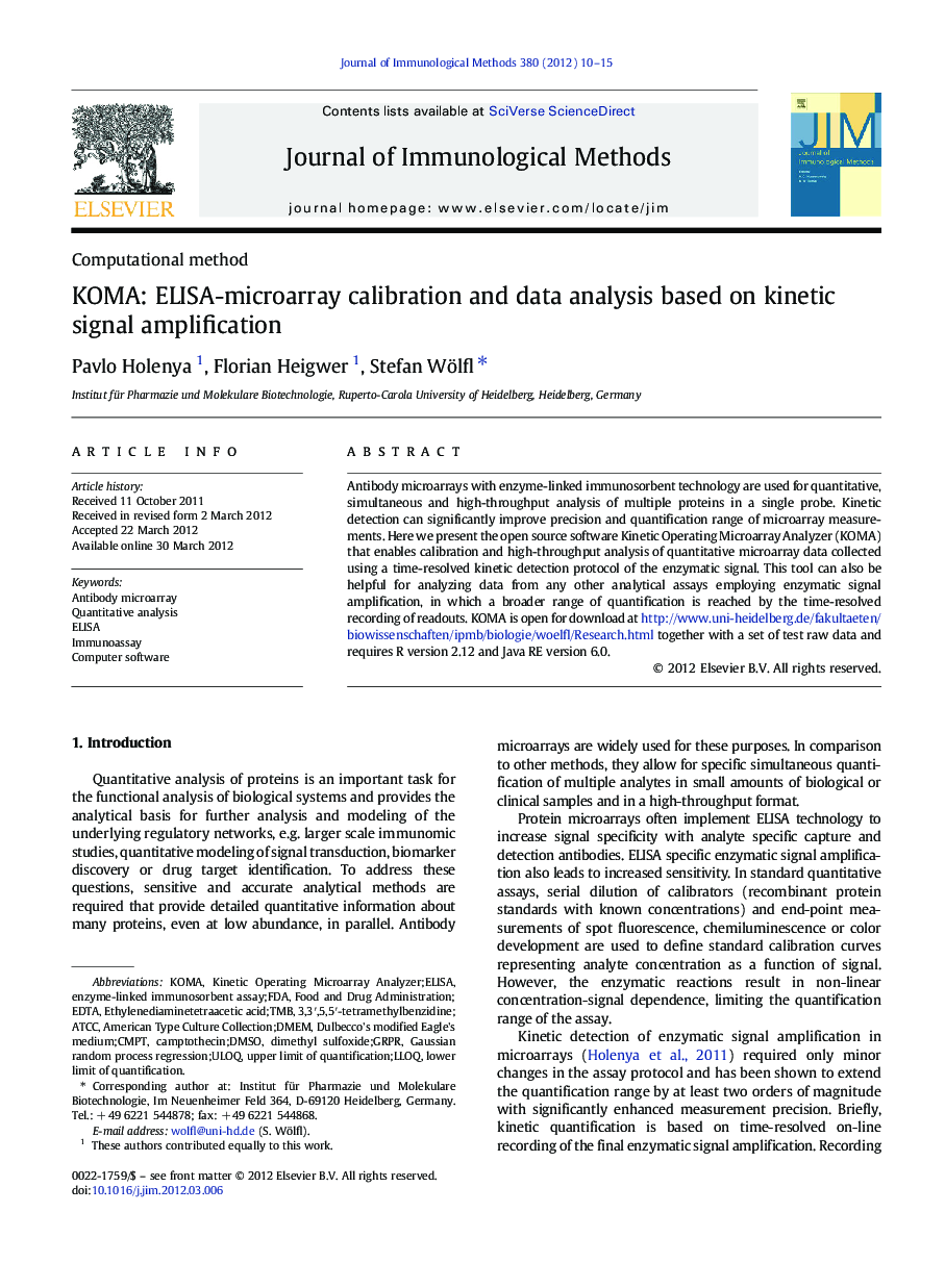 KOMA: ELISA-microarray calibration and data analysis based on kinetic signal amplification