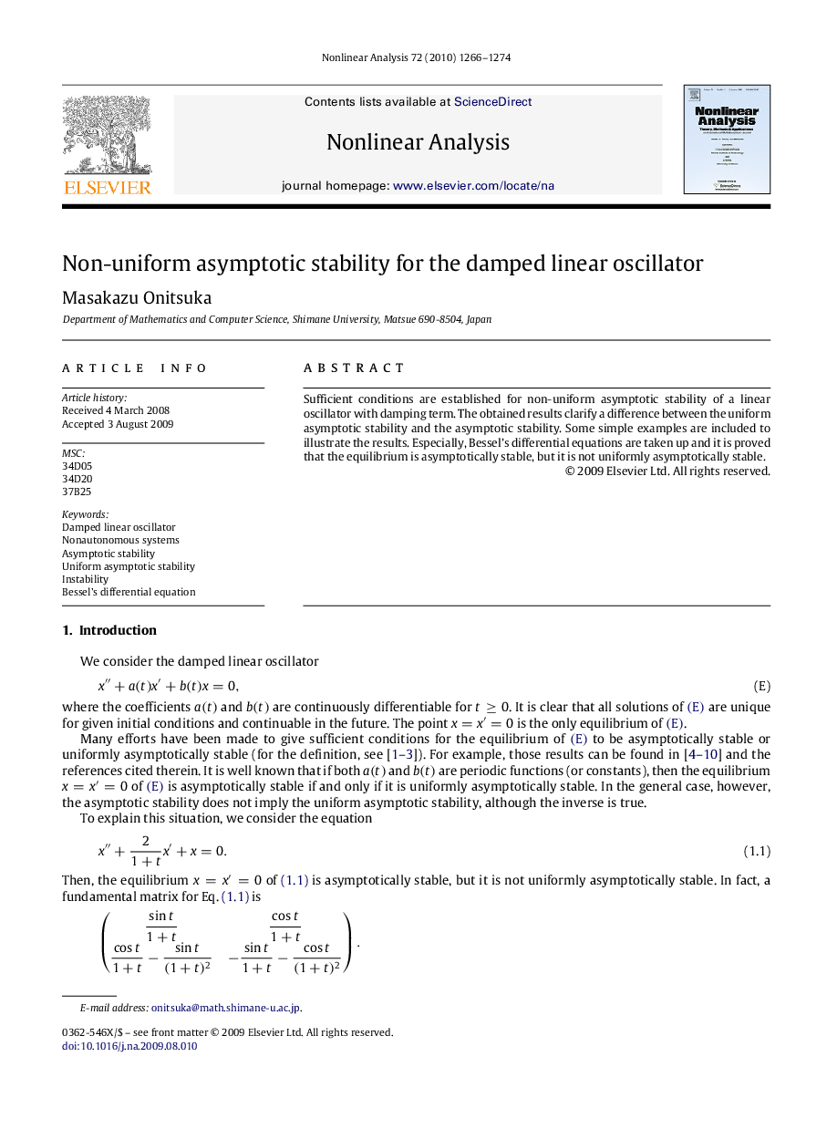 Non-uniform asymptotic stability for the damped linear oscillator