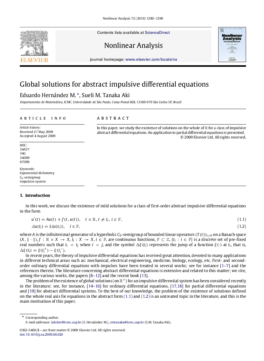 Global solutions for abstract impulsive differential equations