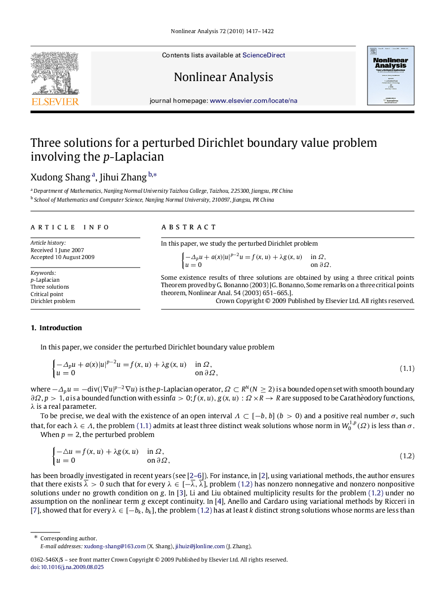 Three solutions for a perturbed Dirichlet boundary value problem involving the pp-Laplacian