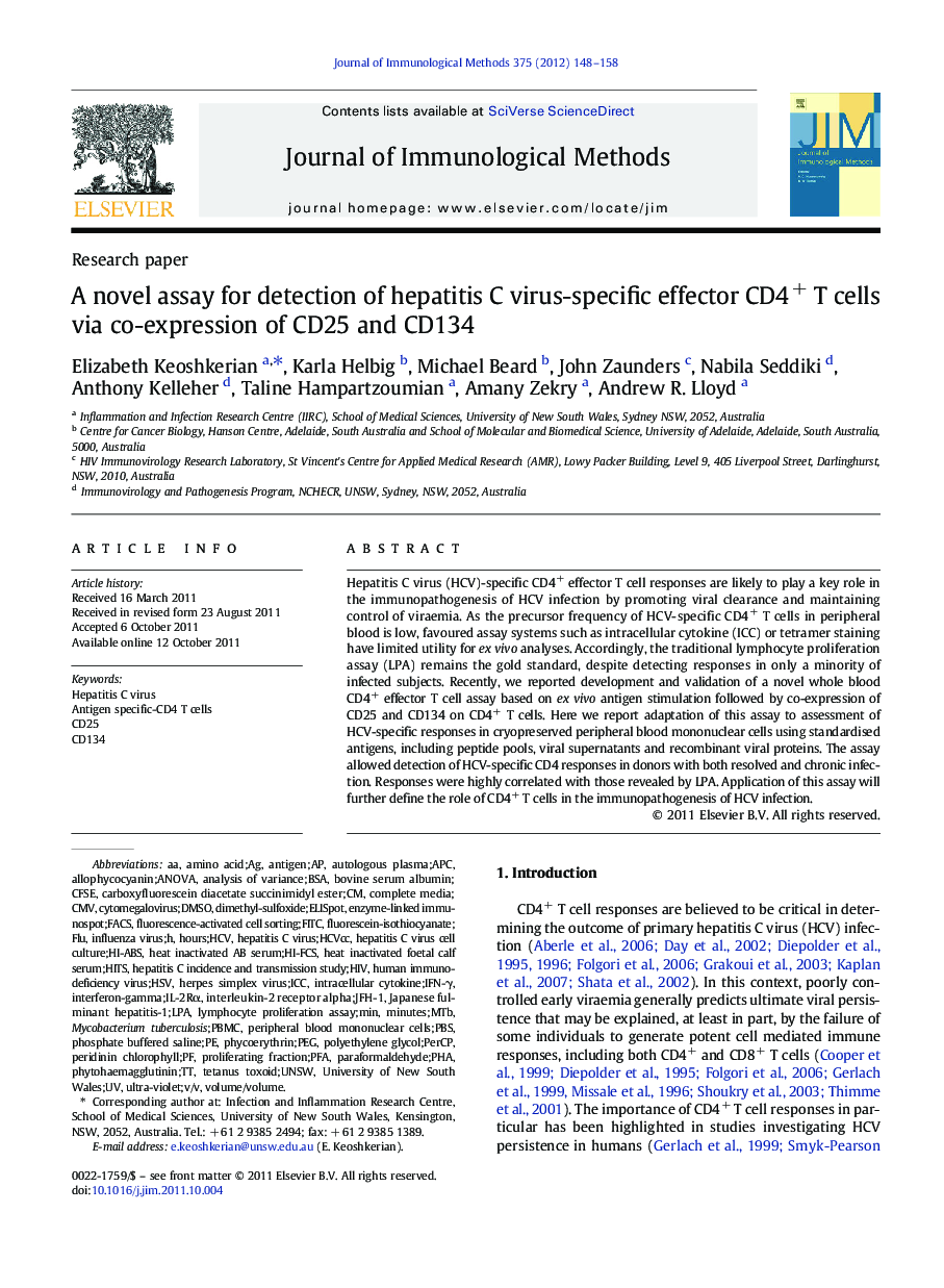 A novel assay for detection of hepatitis C virus-specific effector CD4+ T cells via co-expression of CD25 and CD134