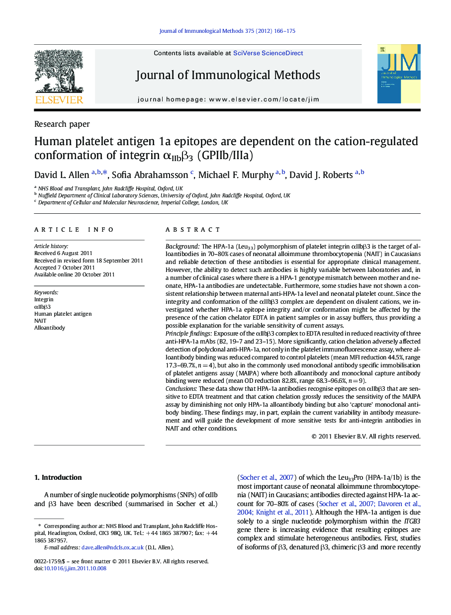 Human platelet antigen 1a epitopes are dependent on the cation-regulated conformation of integrin Î±IIbÎ²3 (GPIIb/IIIa)