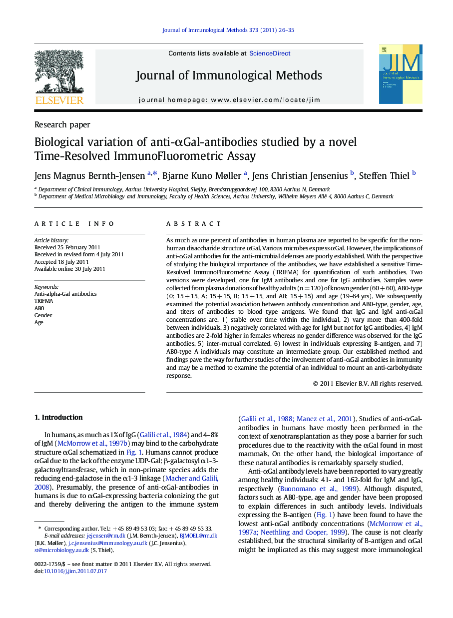 Biological variation of anti-Î±Gal-antibodies studied by a novel Time-Resolved ImmunoFluorometric Assay