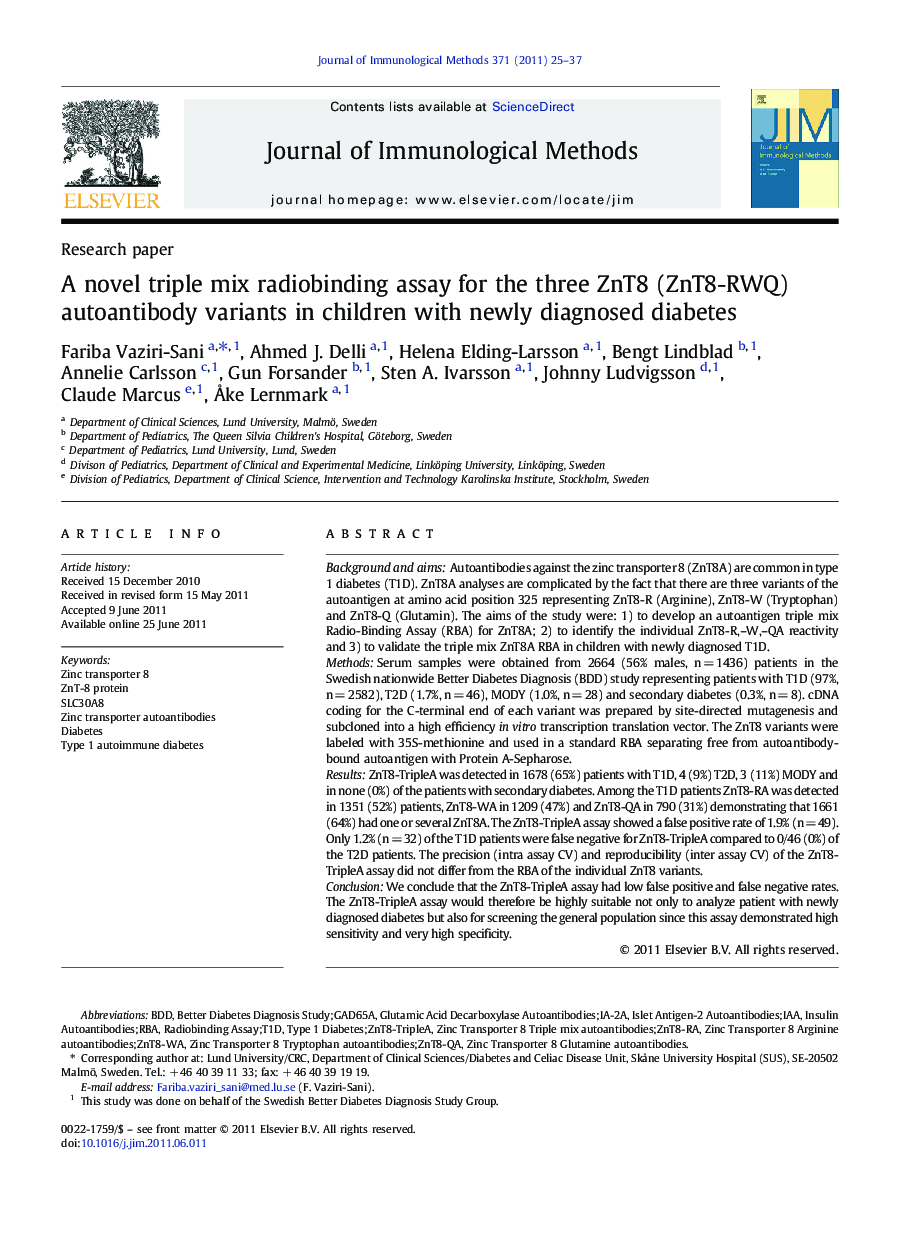 A novel triple mix radiobinding assay for the three ZnT8 (ZnT8-RWQ) autoantibody variants in children with newly diagnosed diabetes