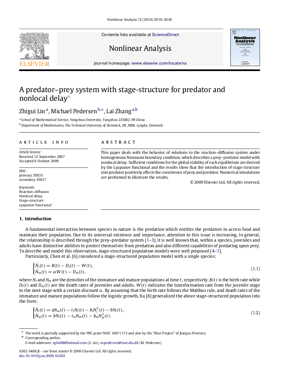 A predator–prey system with stage-structure for predator and nonlocal delay 