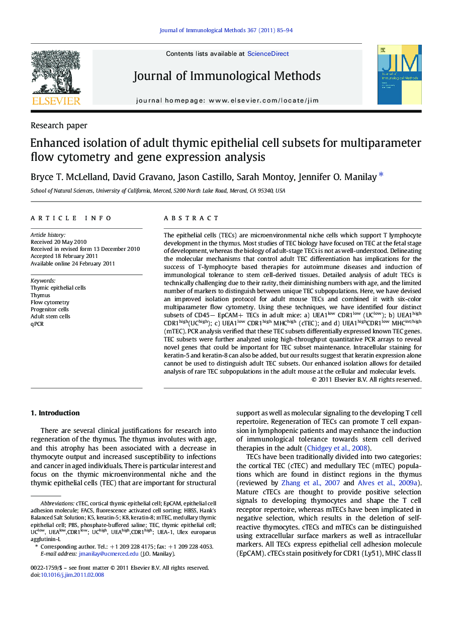 Enhanced isolation of adult thymic epithelial cell subsets for multiparameter flow cytometry and gene expression analysis