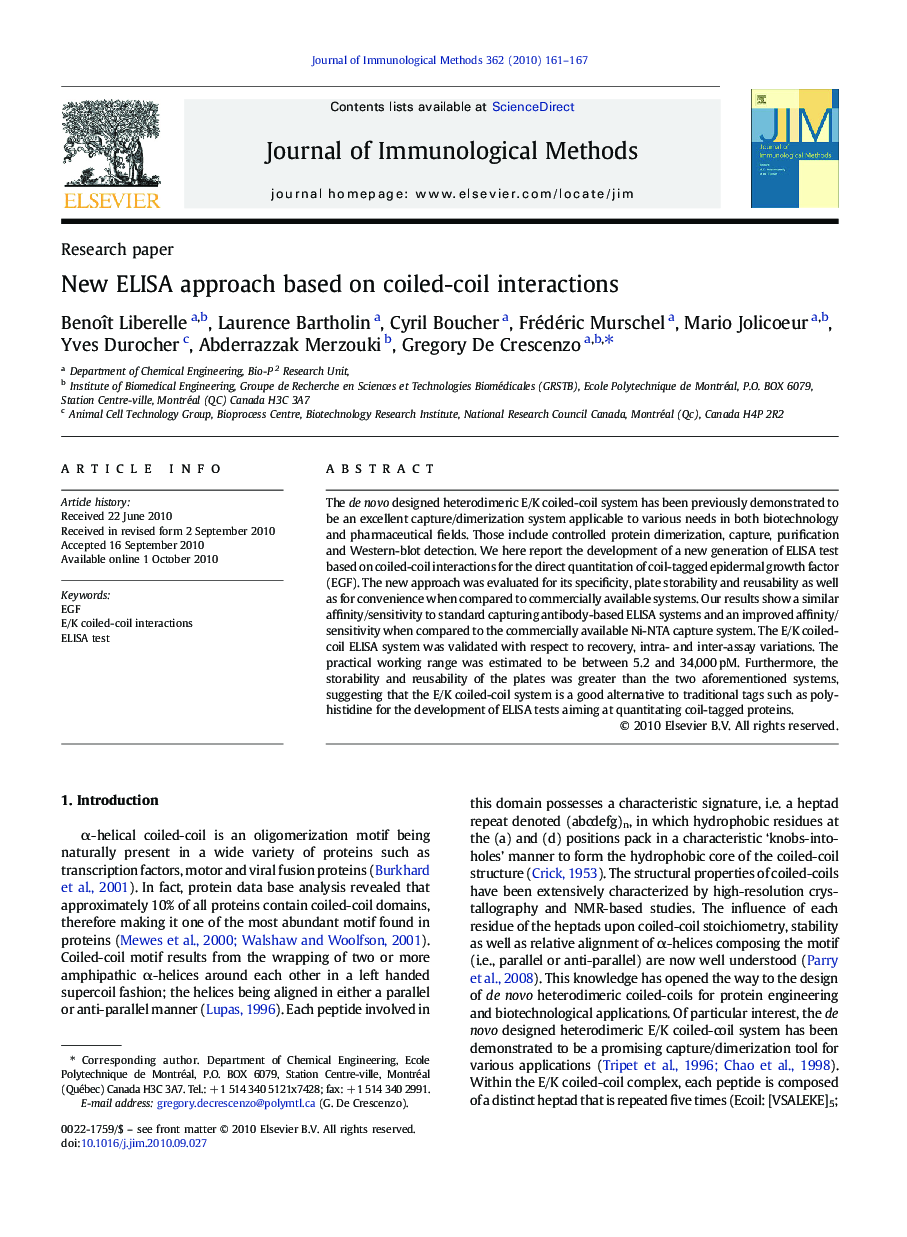 New ELISA approach based on coiled-coil interactions