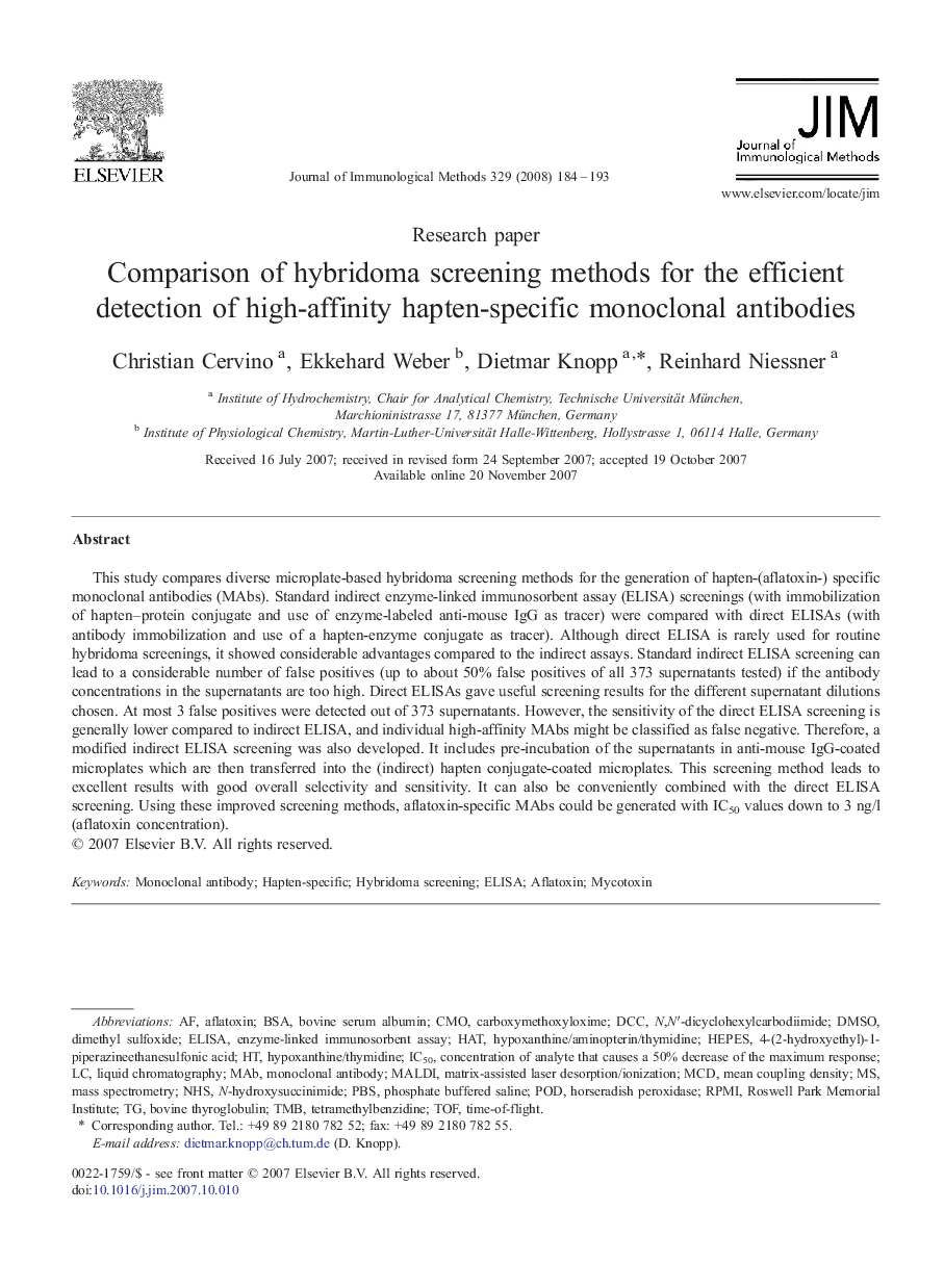 Comparison of hybridoma screening methods for the efficient detection of high-affinity hapten-specific monoclonal antibodies