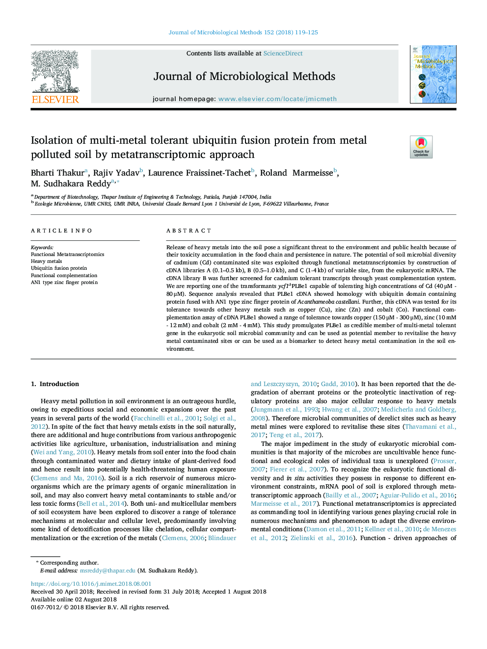 Isolation of multi-metal tolerant ubiquitin fusion protein from metal polluted soil by metatranscriptomic approach