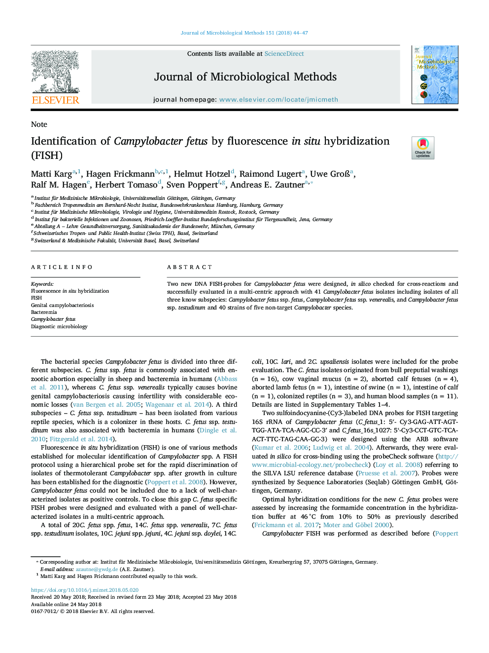 Identification of Campylobacter fetus by fluorescence in situ hybridization (FISH)