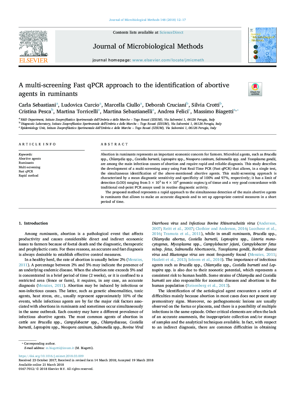 A multi-screening Fast qPCR approach to the identification of abortive agents in ruminants