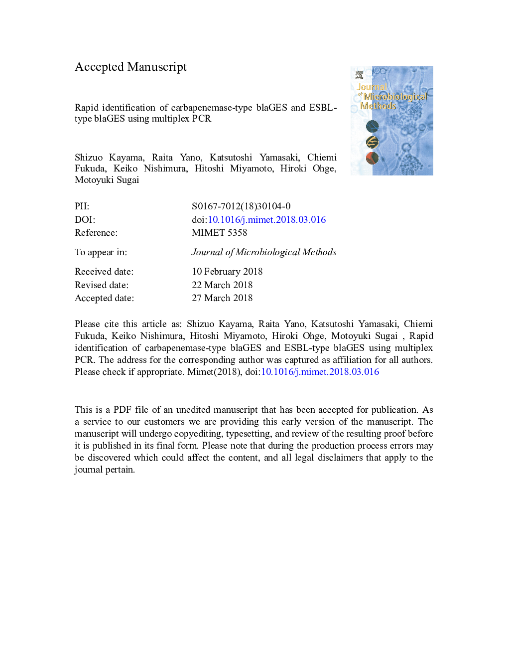 Rapid identification of carbapenemase-type blaGES and ESBL-type blaGES using multiplex PCR