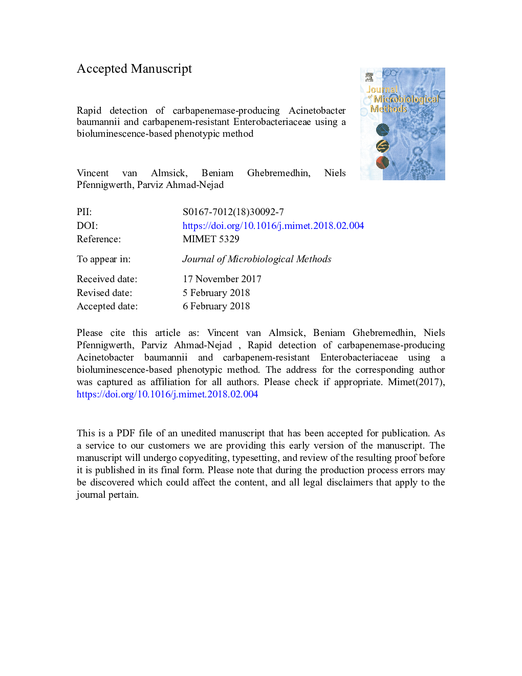 Rapid detection of carbapenemase-producing Acinetobacter baumannii and carbapenem-resistant Enterobacteriaceae using a bioluminescence-based phenotypic method