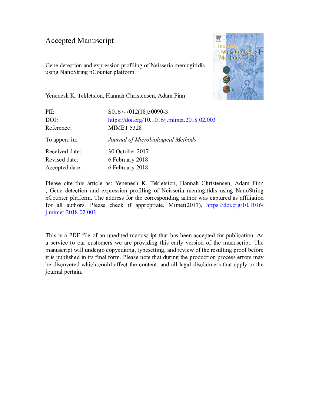 Gene detection and expression profiling of Neisseria meningitidis using NanoString nCounter platform