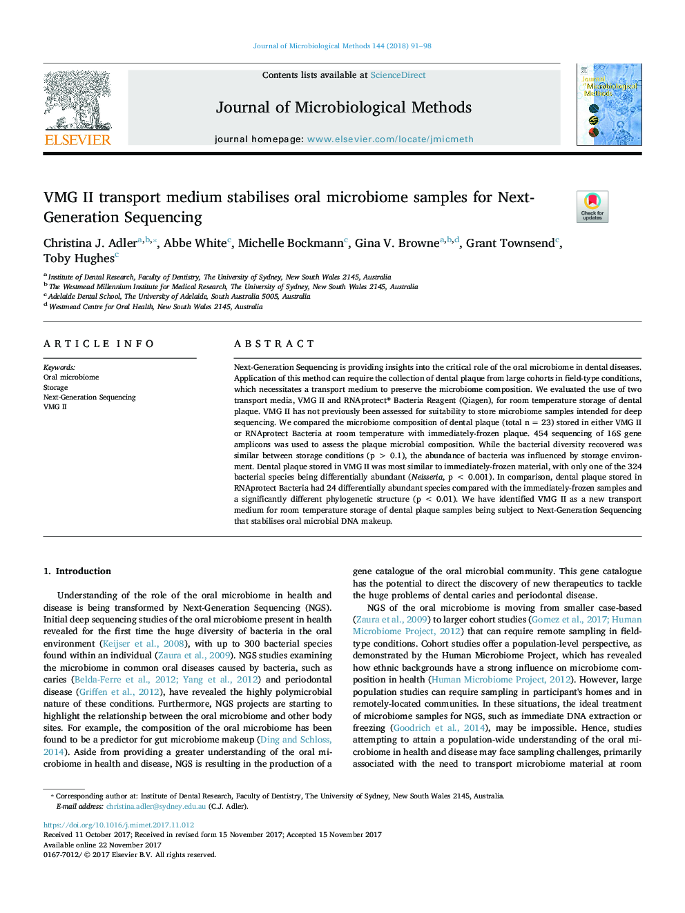 VMG II transport medium stabilises oral microbiome samples for Next-Generation Sequencing