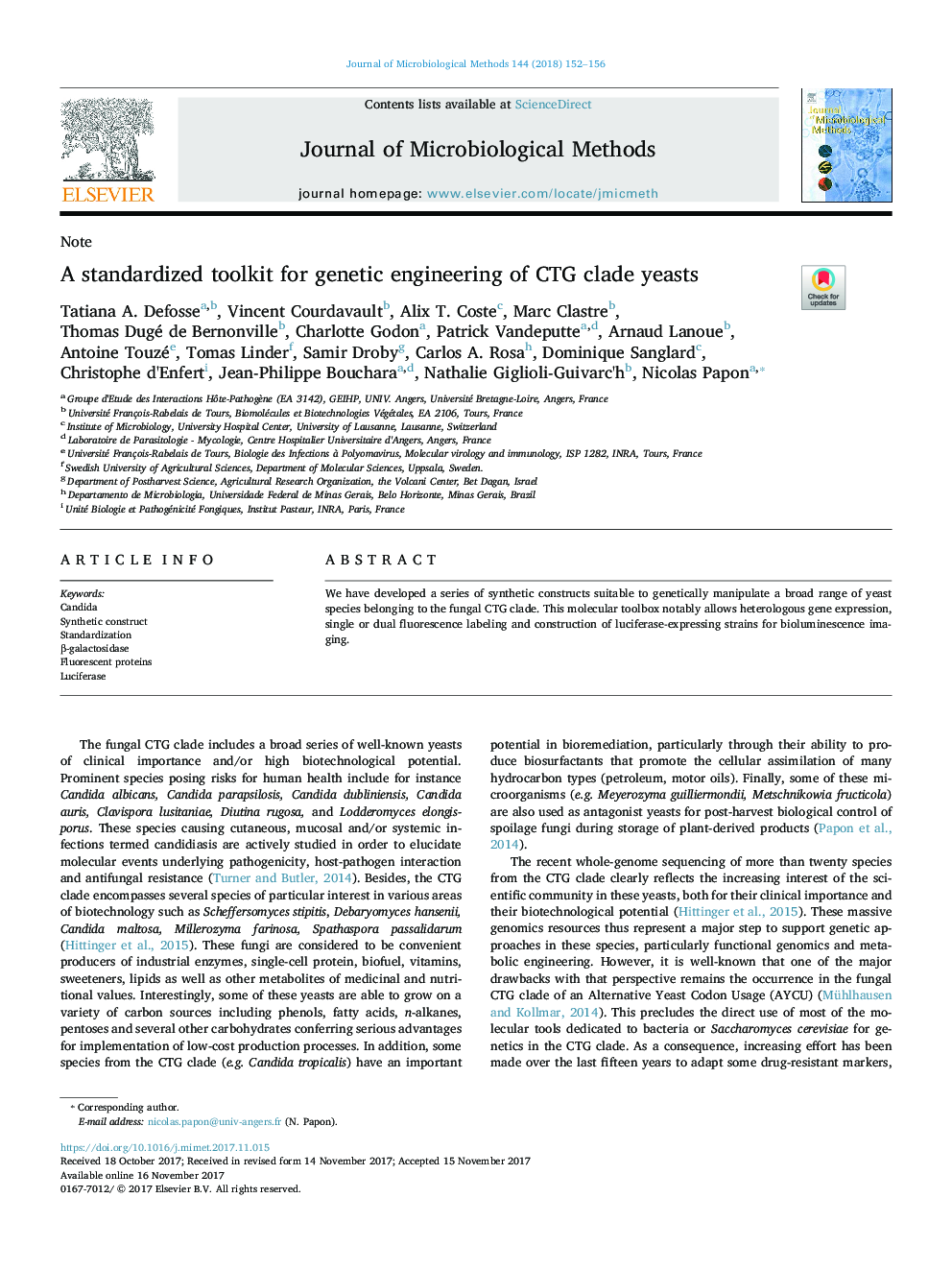 A standardized toolkit for genetic engineering of CTG clade yeasts