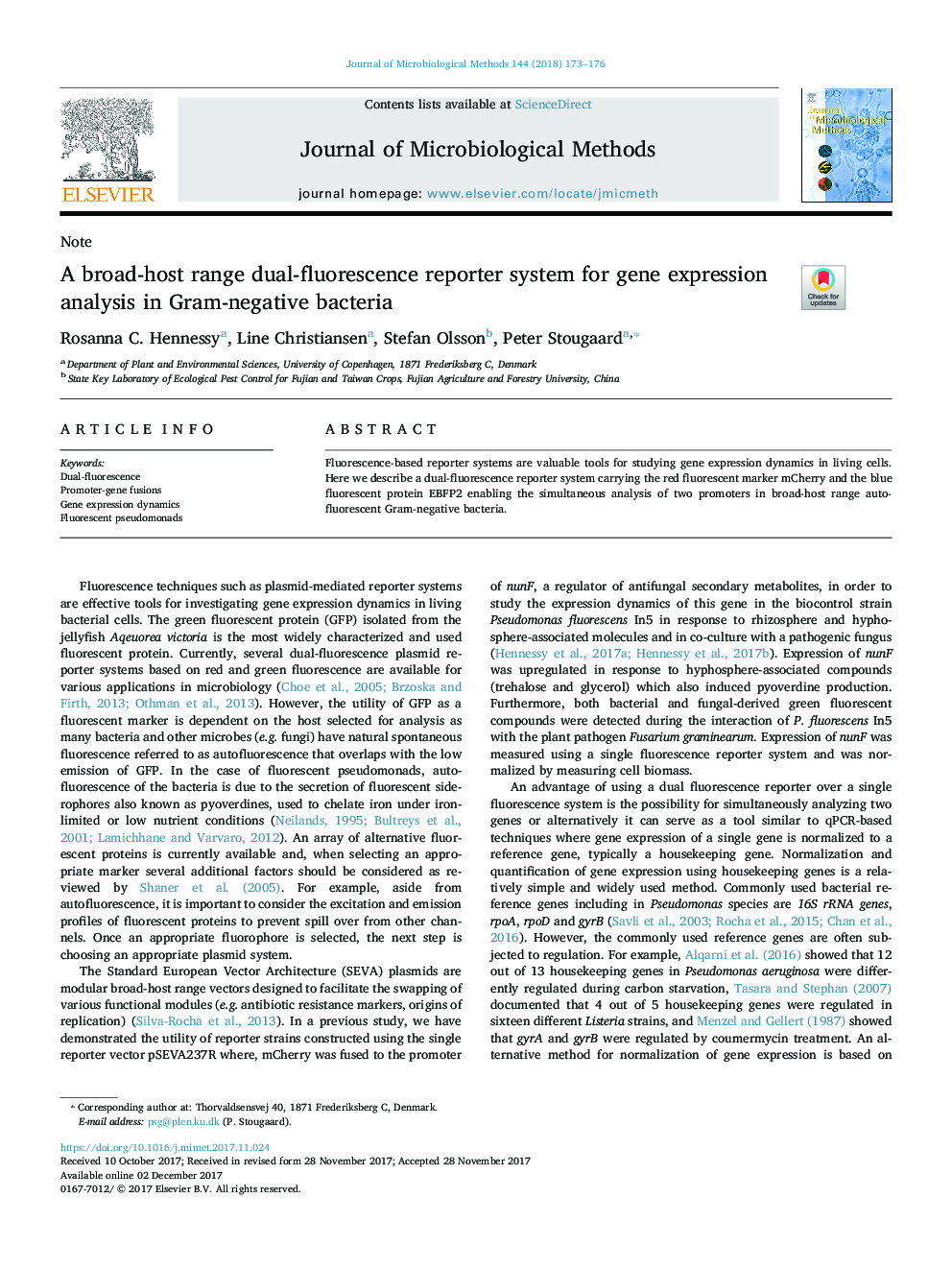 A broad-host range dual-fluorescence reporter system for gene expression analysis in Gram-negative bacteria