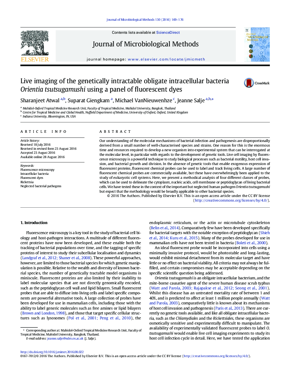 Live imaging of the genetically intractable obligate intracellular bacteria Orientia tsutsugamushi using a panel of fluorescent dyes