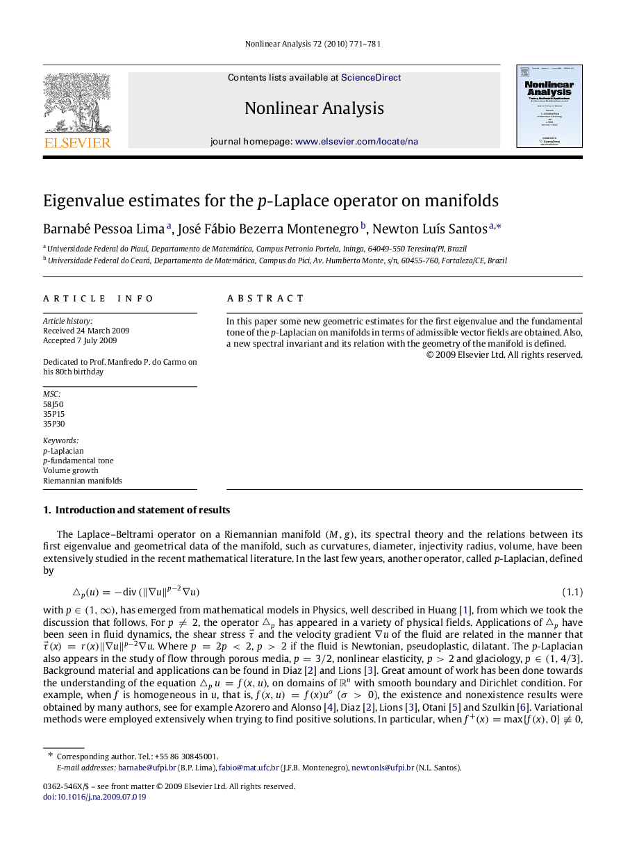 Eigenvalue estimates for the pp-Laplace operator on manifolds