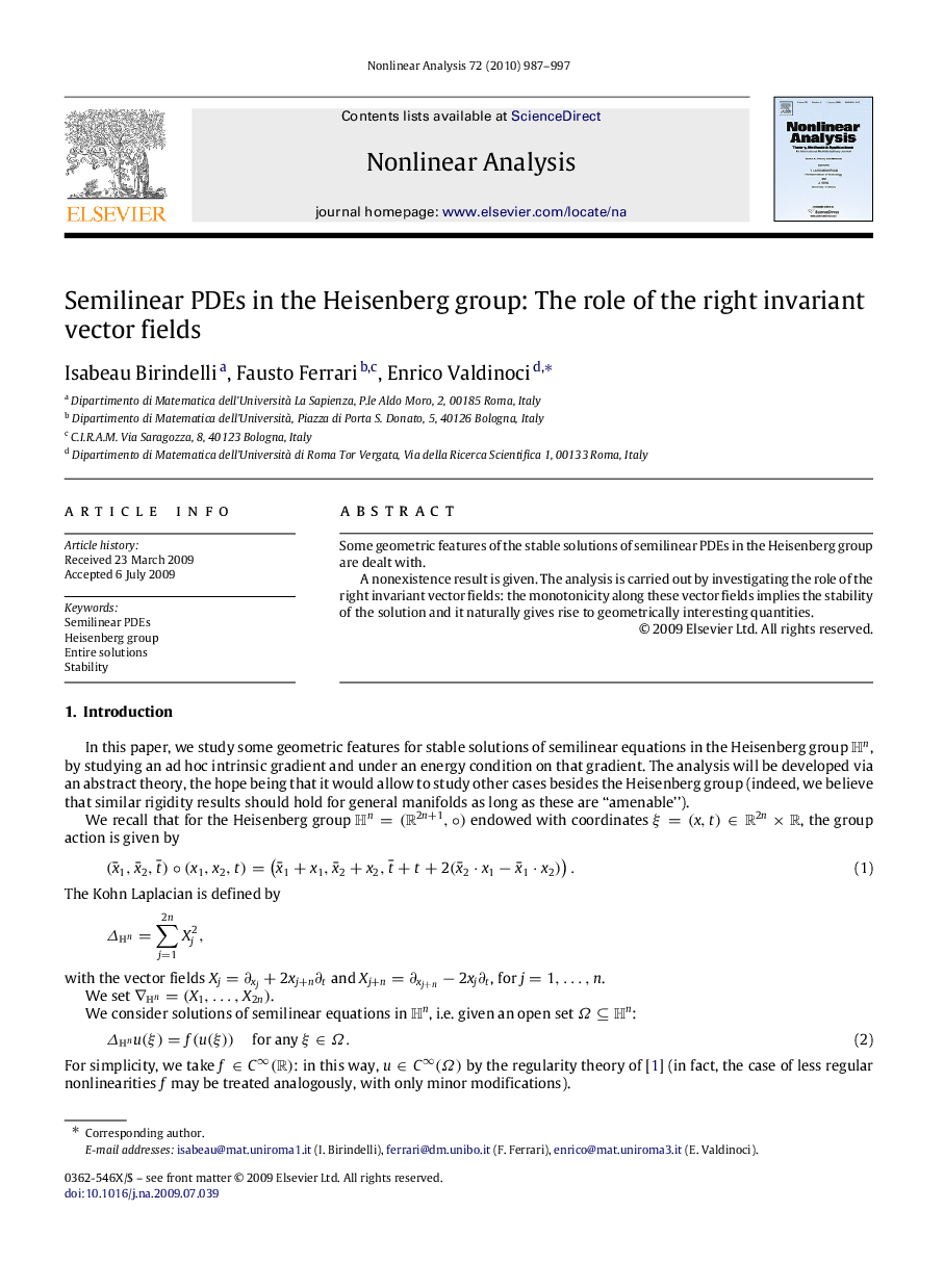 Semilinear PDEs in the Heisenberg group: The role of the right invariant vector fields