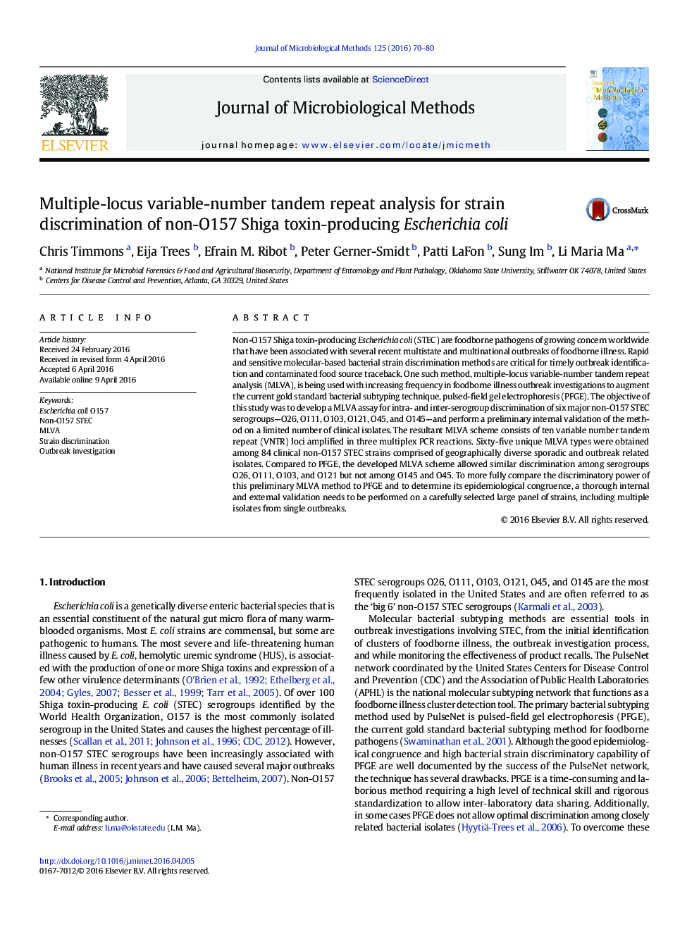 Multiple-locus variable-number tandem repeat analysis for strain discrimination of non-O157 Shiga toxin-producing Escherichia coli