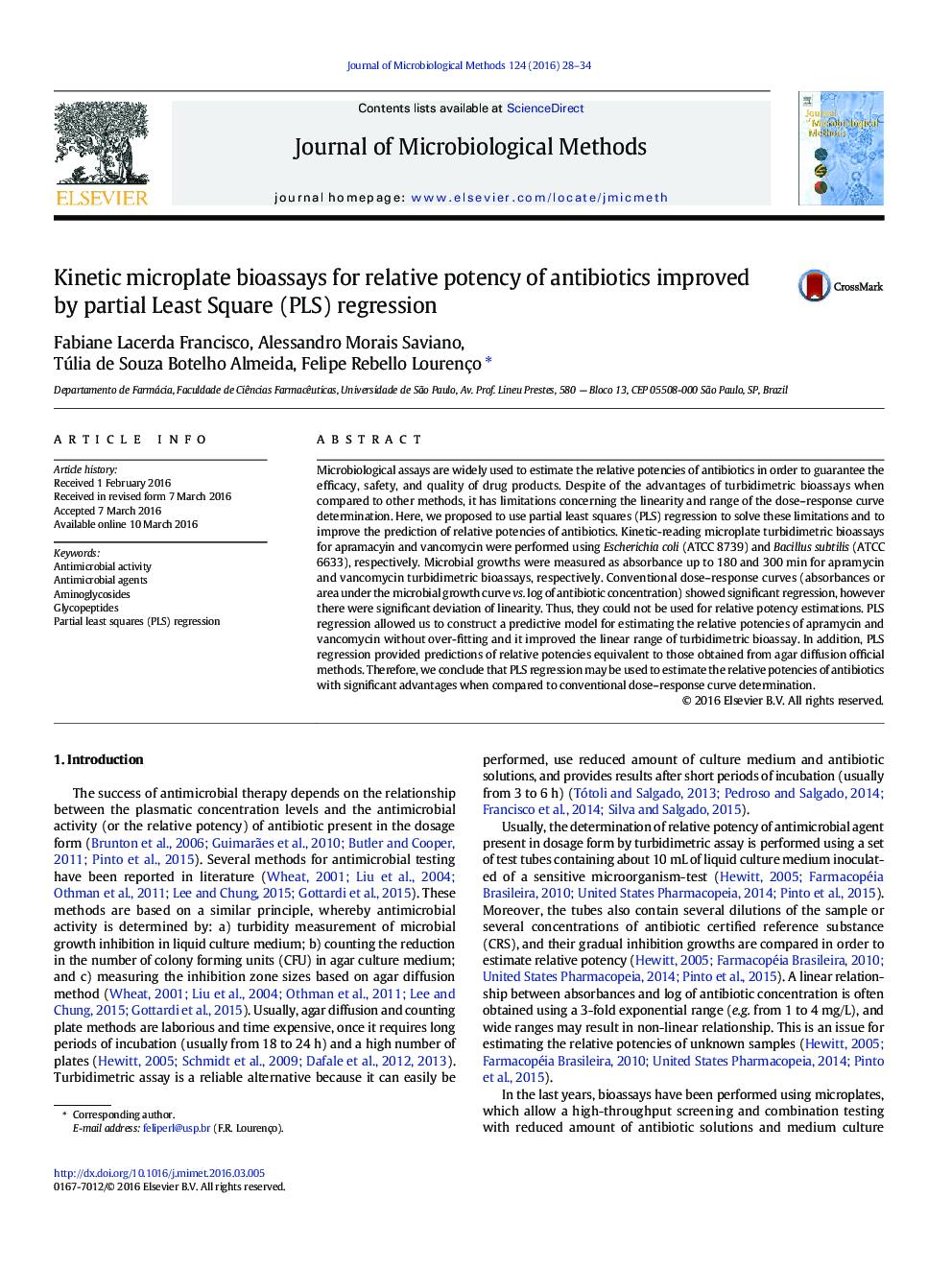 Kinetic microplate bioassays for relative potency of antibiotics improved by partial Least Square (PLS) regression