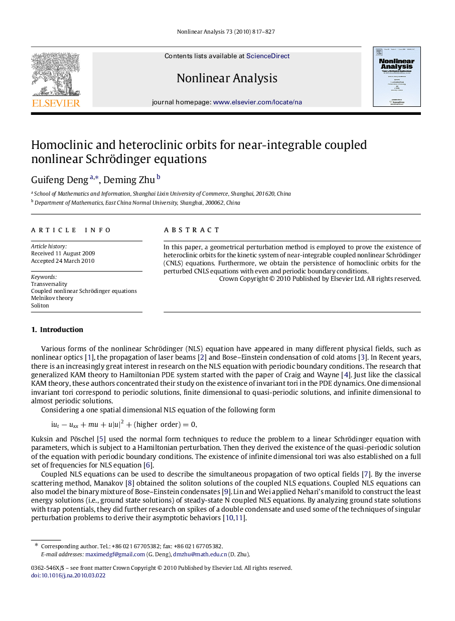 Homoclinic and heteroclinic orbits for near-integrable coupled nonlinear Schrödinger equations