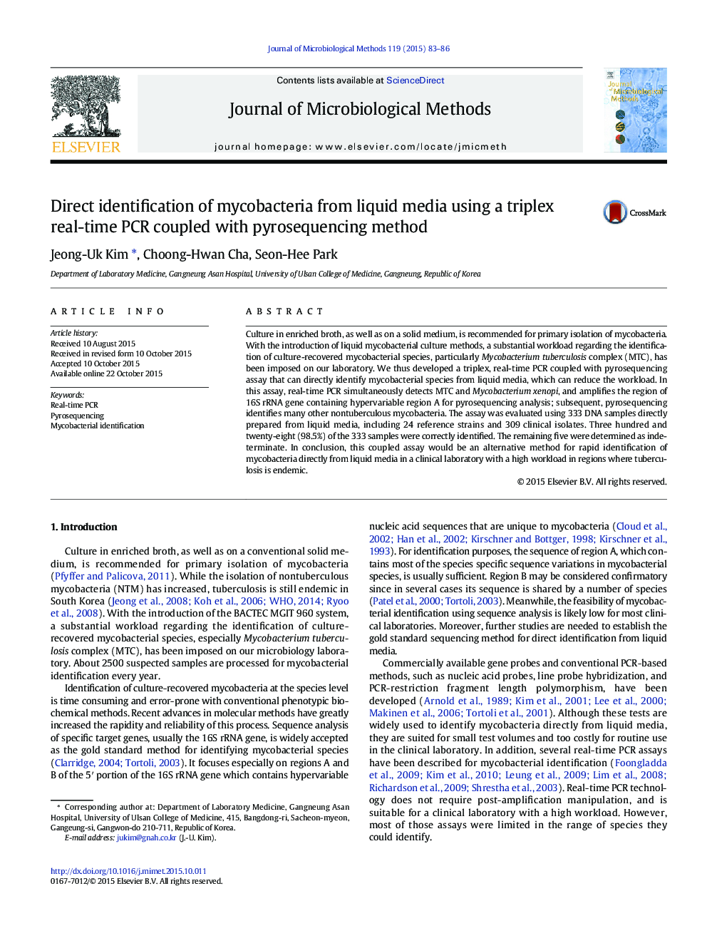 Direct identification of mycobacteria from liquid media using a triplex real-time PCR coupled with pyrosequencing method