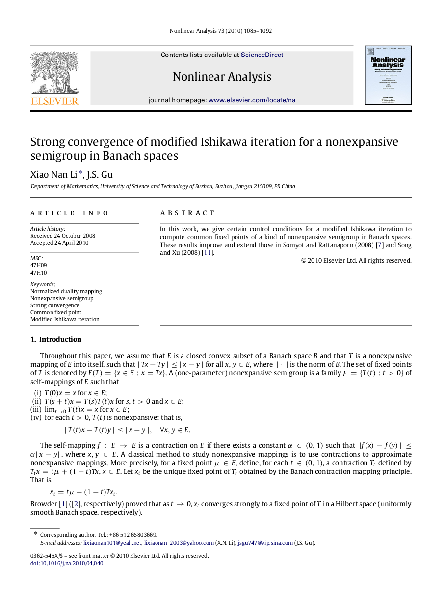 Strong convergence of modified Ishikawa iteration for a nonexpansive semigroup in Banach spaces