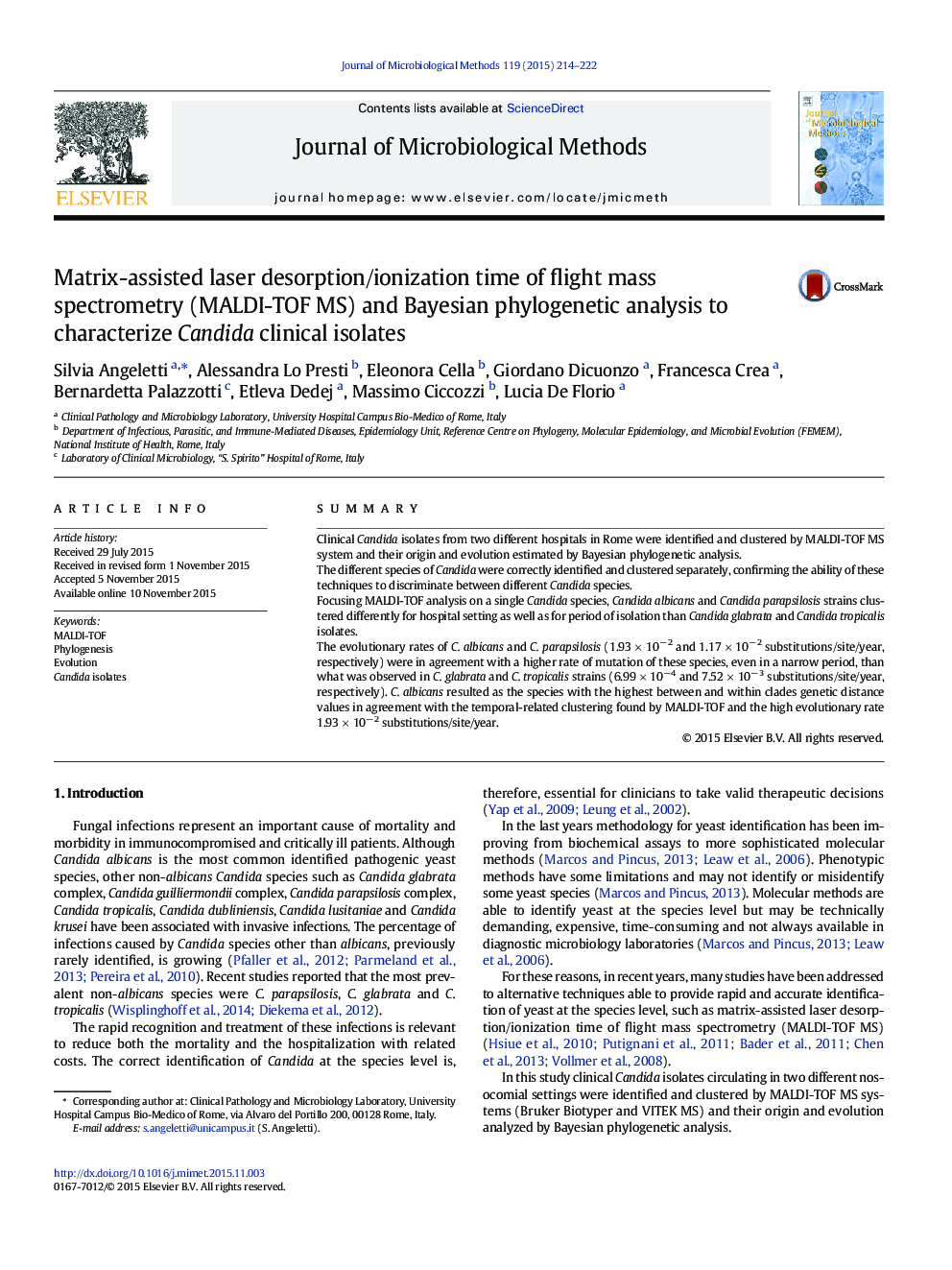 Matrix-assisted laser desorption/ionization time of flight mass spectrometry (MALDI-TOF MS) and Bayesian phylogenetic analysis to characterize Candida clinical isolates