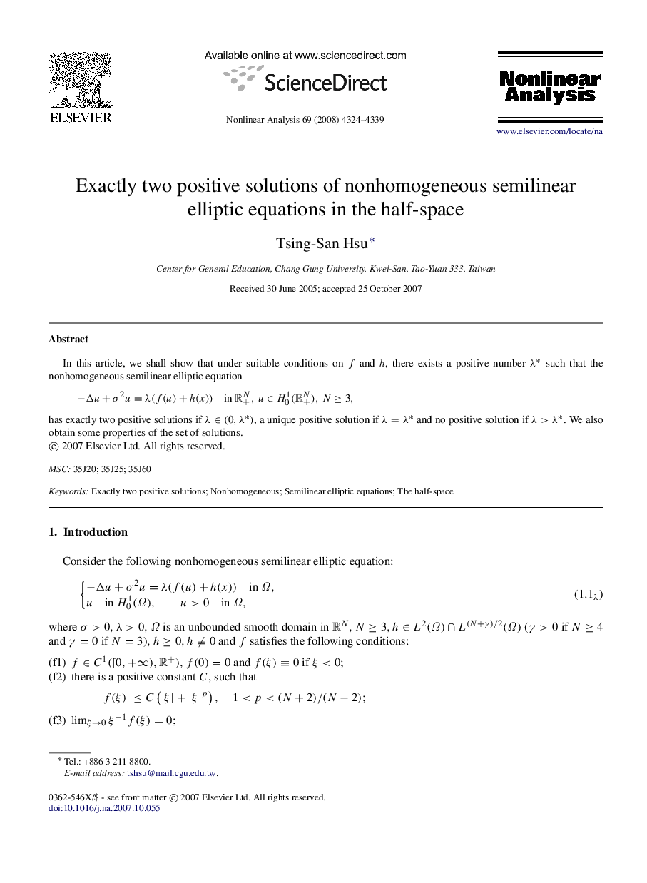 Exactly two positive solutions of nonhomogeneous semilinear elliptic equations in the half-space