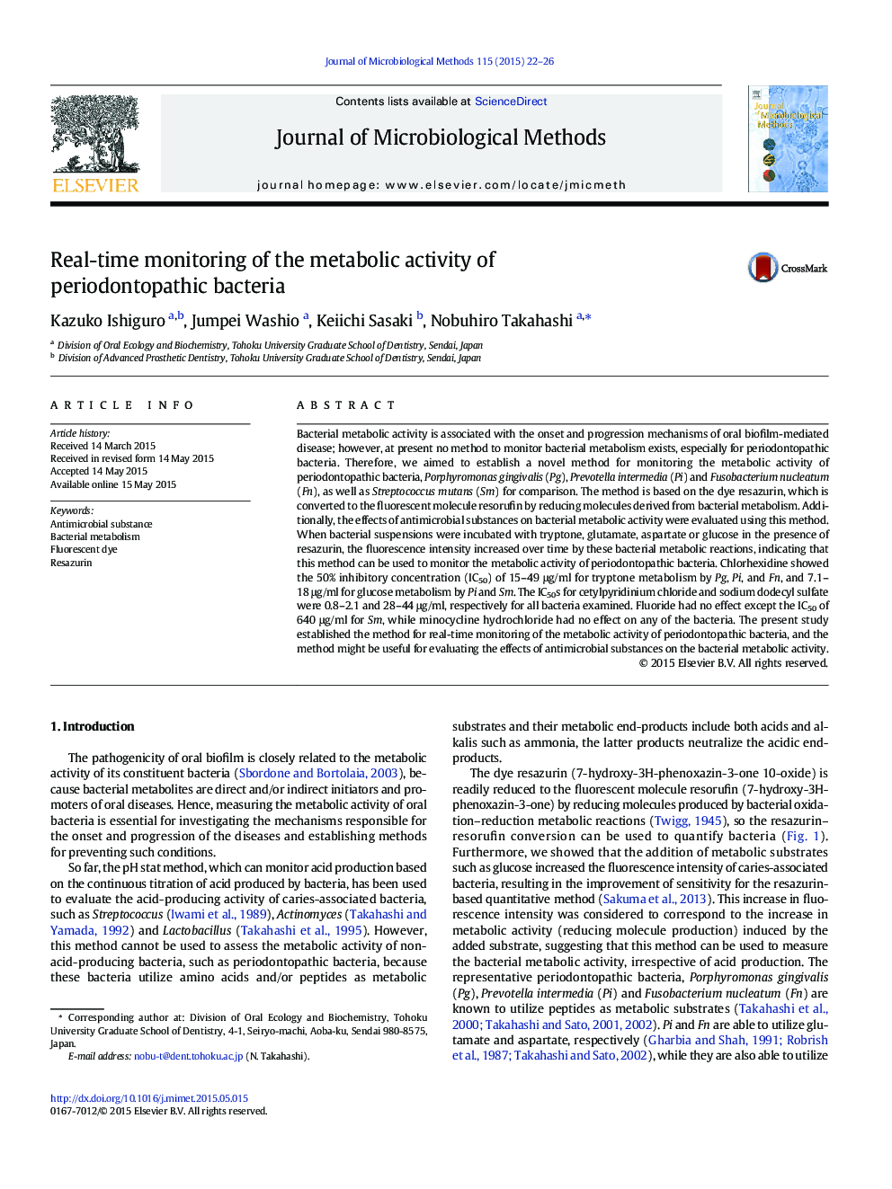 Real-time monitoring of the metabolic activity of periodontopathic bacteria