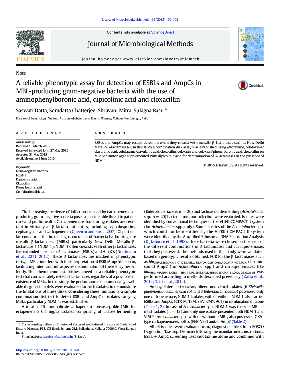 A reliable phenotypic assay for detection of ESBLs and AmpCs in MBL-producing gram-negative bacteria with the use of aminophenylboronic acid, dipicolinic acid and cloxacillin