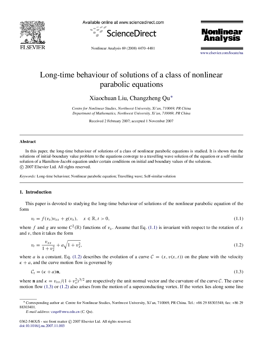 Long-time behaviour of solutions of a class of nonlinear parabolic equations