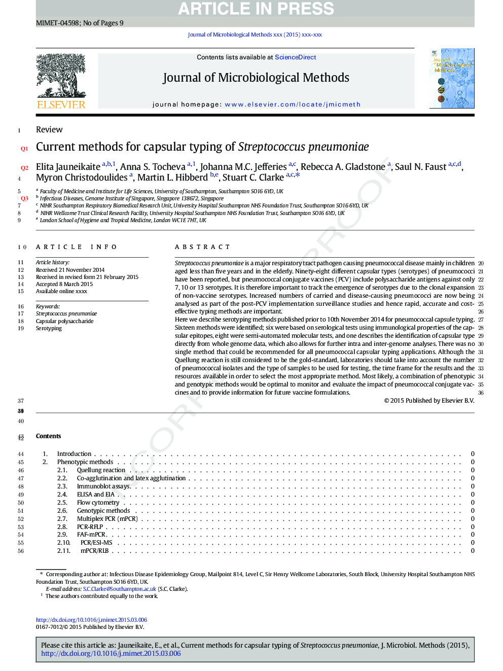 Current methods for capsular typing of Streptococcus pneumoniae