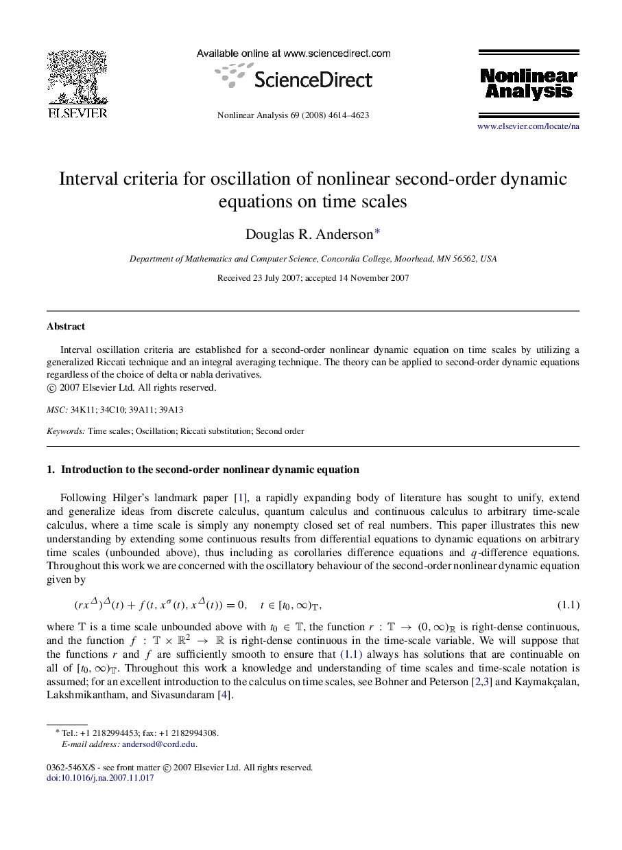 Interval criteria for oscillation of nonlinear second-order dynamic equations on time scales