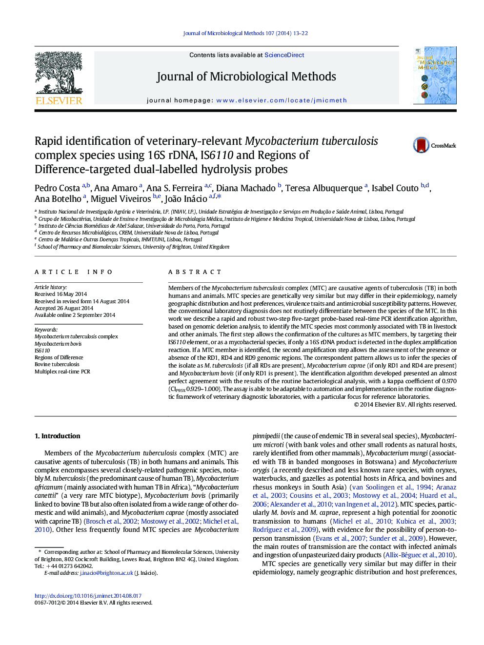 Rapid identification of veterinary-relevant Mycobacterium tuberculosis complex species using 16S rDNA, IS6110 and Regions of Difference-targeted dual-labelled hydrolysis probes