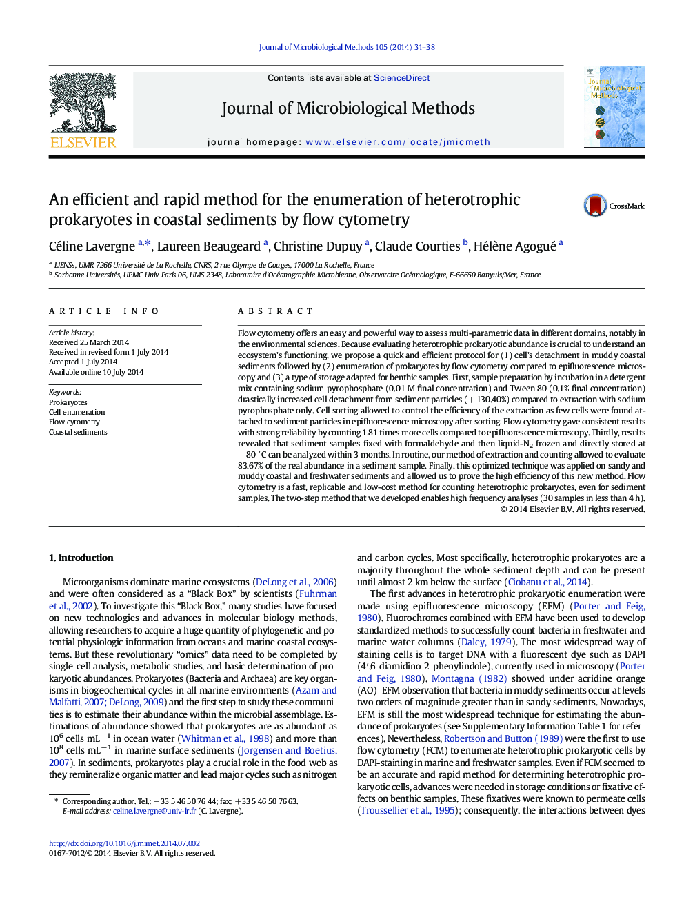 An efficient and rapid method for the enumeration of heterotrophic prokaryotes in coastal sediments by flow cytometry