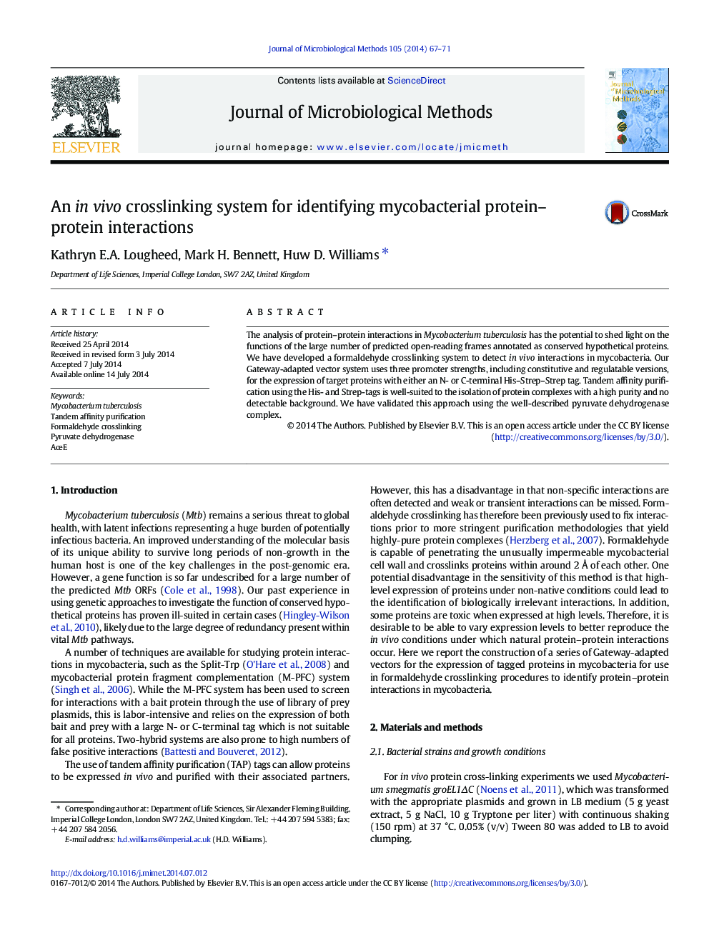 An in vivo crosslinking system for identifying mycobacterial protein-protein interactions