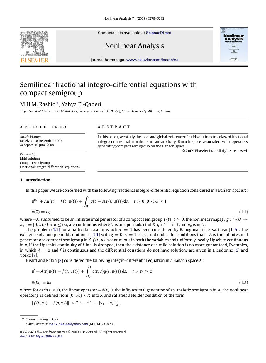 Semilinear fractional integro-differential equations with compact semigroup