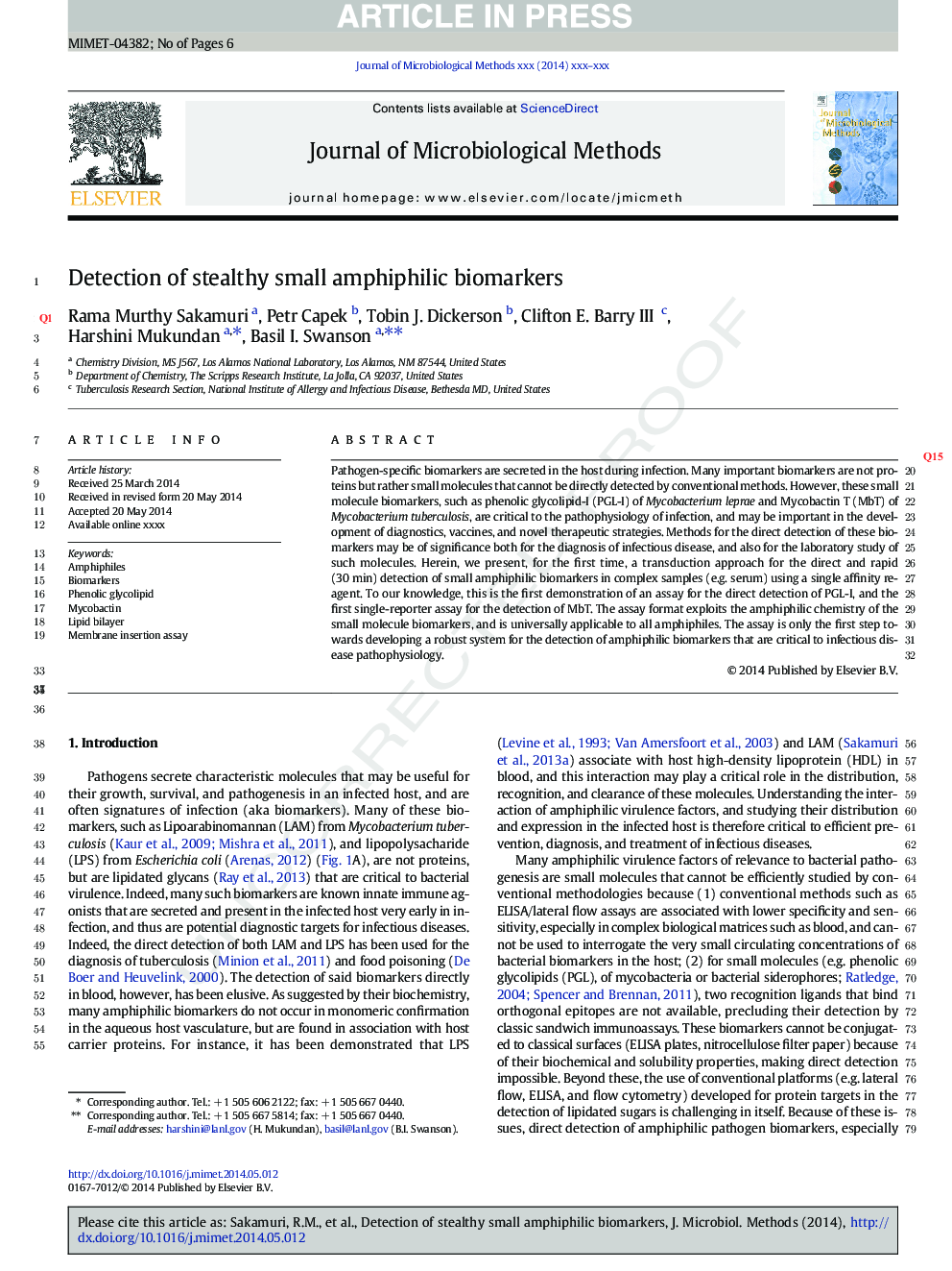 Detection of stealthy small amphiphilic biomarkers