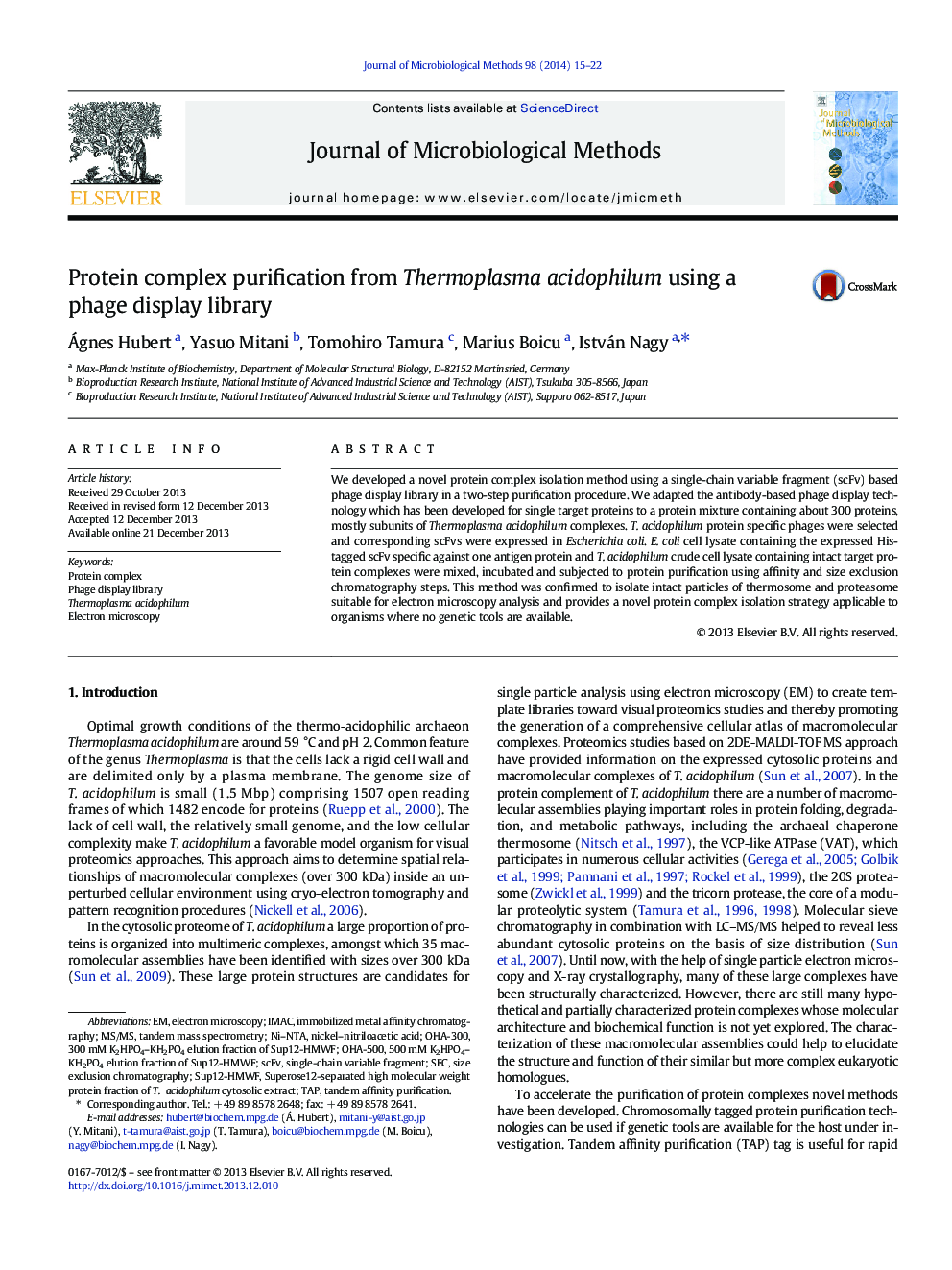 Protein complex purification from Thermoplasma acidophilum using a phage display library