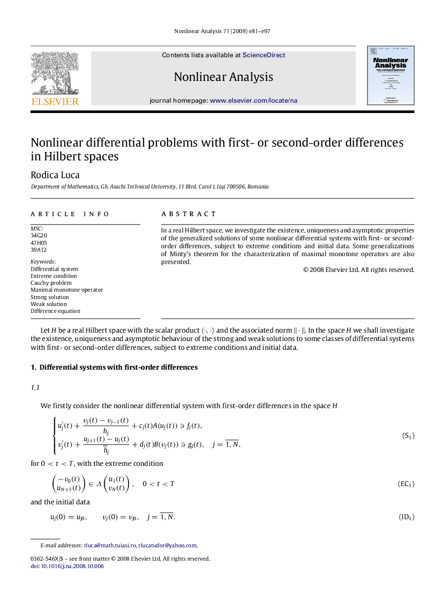 Nonlinear differential problems with first- or second-order differences in Hilbert spaces