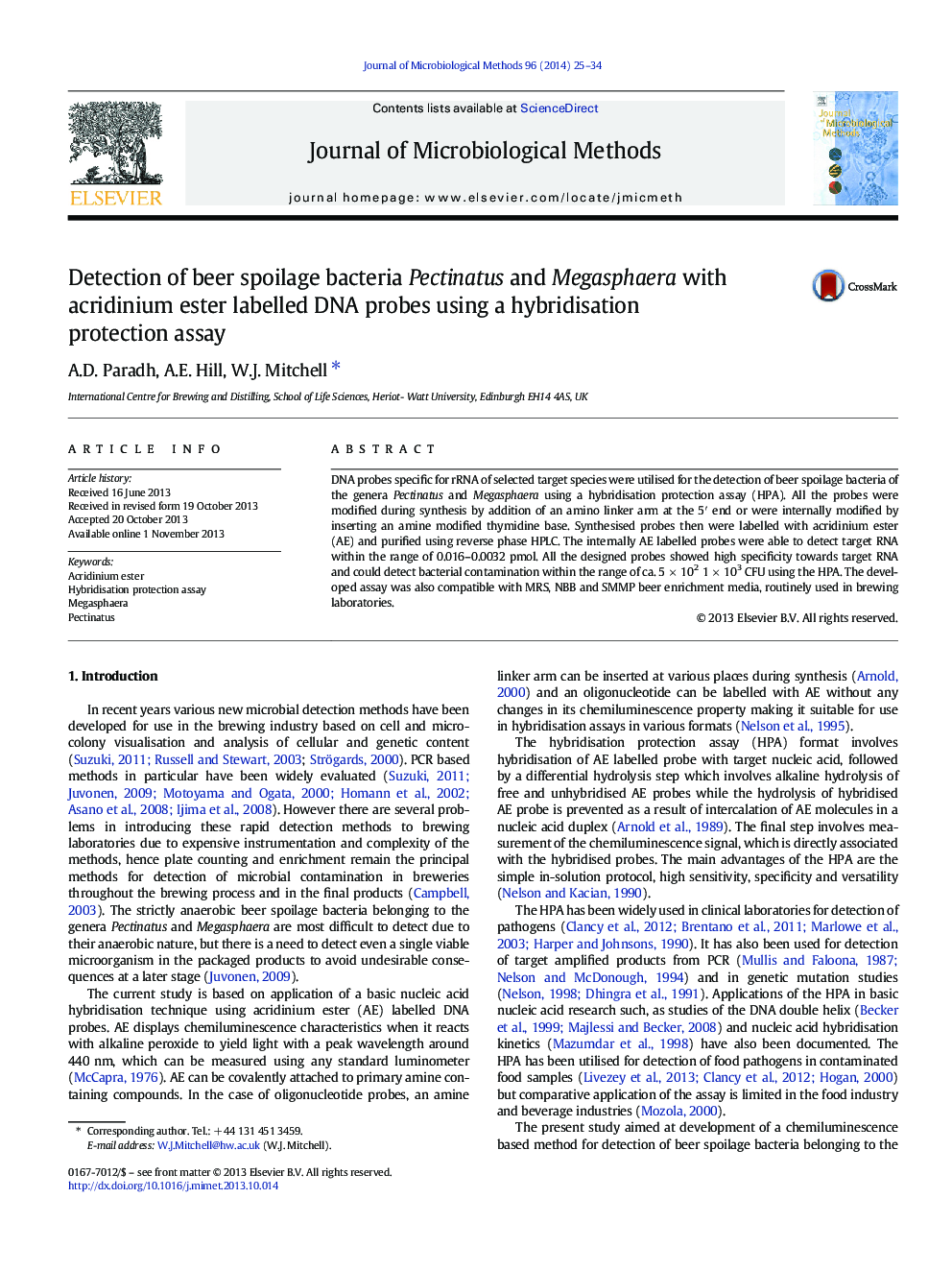 Detection of beer spoilage bacteria Pectinatus and Megasphaera with acridinium ester labelled DNA probes using a hybridisation protection assay