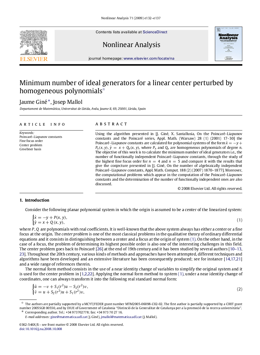 Minimum number of ideal generators for a linear center perturbed by homogeneous polynomials