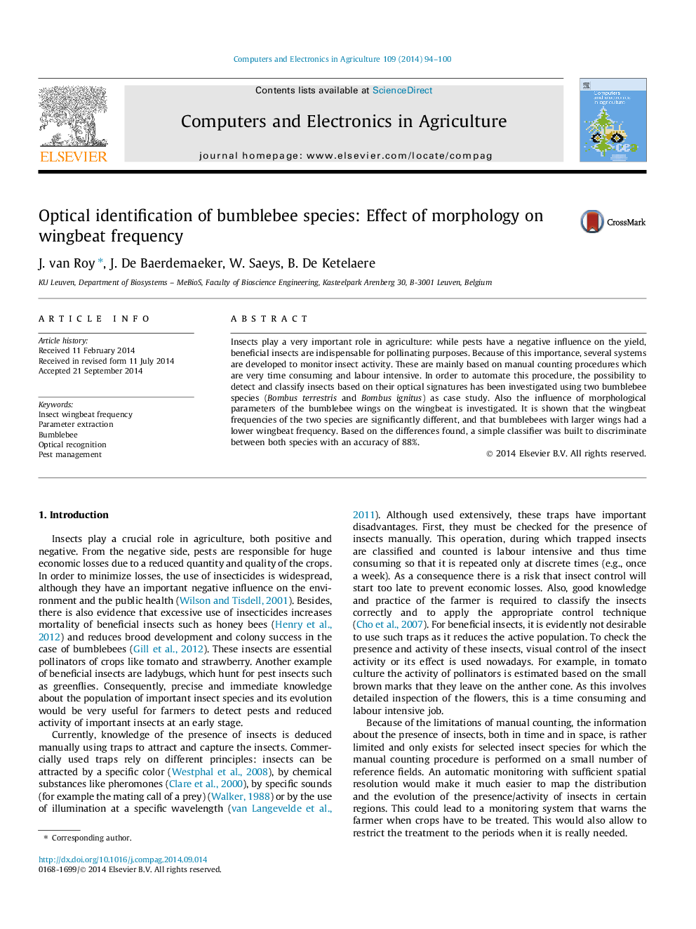 Optical identification of bumblebee species: Effect of morphology on wingbeat frequency