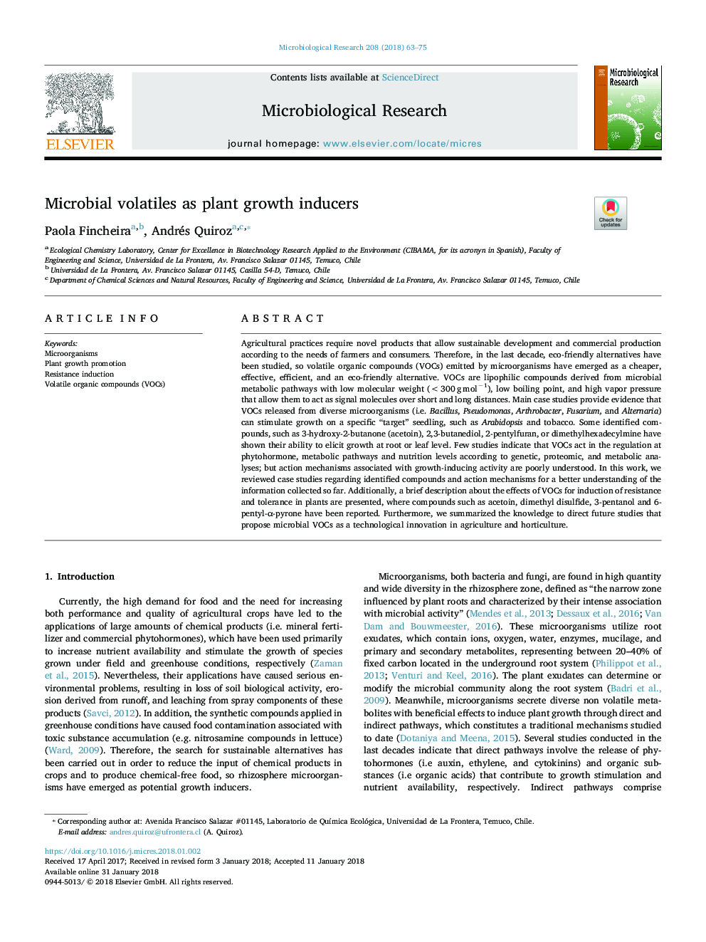 Microbial volatiles as plant growth inducers